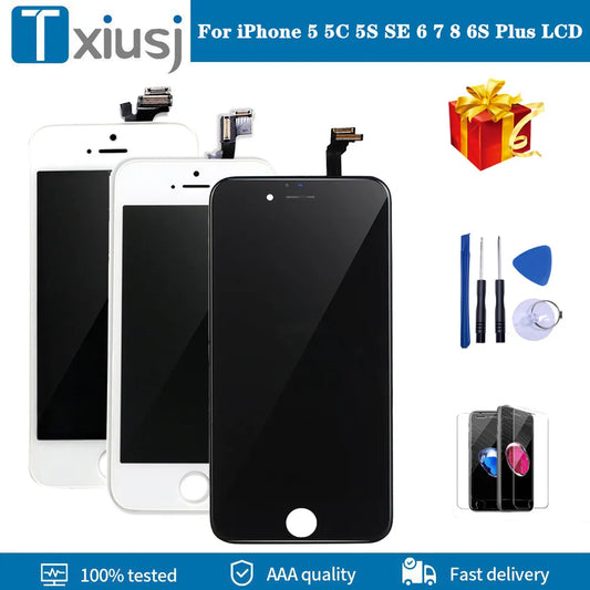 For iPhone 5 5C 5S SE 6 6S 7 8 Plus LCD Display Touch Screen Replacement For iphone 7G 7P 8G 8 Plus LCD Screen Tempered Glass