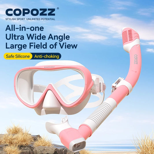 COPOZZ Professional Diving Mask Full Vision Mask Underwater Snorkel Mask Set Swimming Snorkel HD Anti Fog Diving Equipment