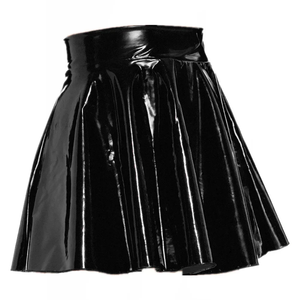 Womens Latex Skirt for Rave Party Club Dance Stage Performance Costume Clubwear Woman Pu Leather Pleated Mini Skirts