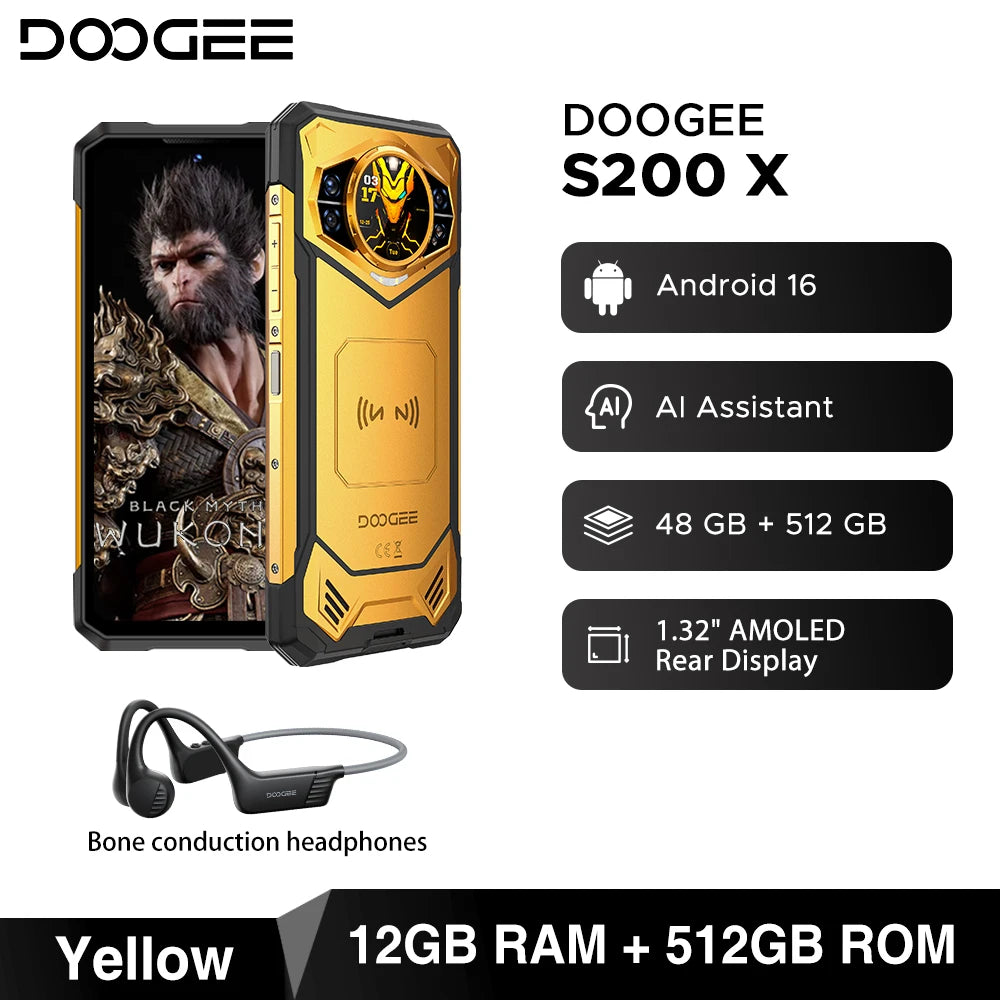 Global Version DOOGEE S200 X 5G Rugged Phone 32GB 512GB 6.72" FHD+ 120Hz Display MTK Dimensity 7050 10100mAh Large battery