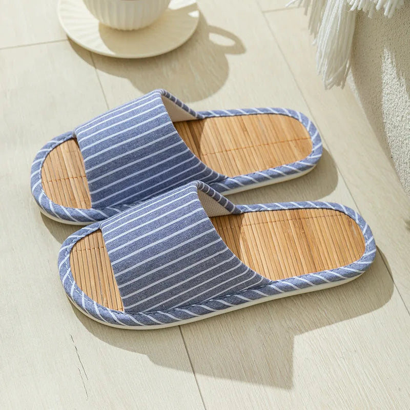 Striped Slippers Bamboo Women Autumn Home Couples Indoor House Non Slip Funny Sandals Shoes Male Soft Flat Summer For Tatami