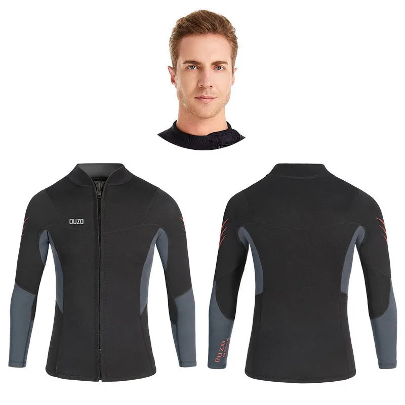 Wetsuit Tops Men and Women Vest 3mm Neoprene Long Sleeve Jacket Surfing Swimming Front Zip Wet Suit for Water Sports Shirt/Pants