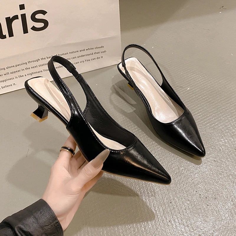 Fashion Female Shoes New Women's Pumps Solid Color Simple Mid Heel Shoes Sexy Pointed Toe Slingback Elegant Dress Shoes