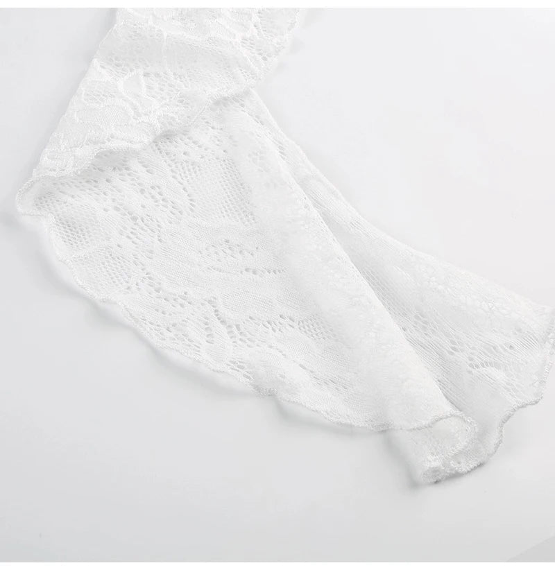 White Lace Halter Stage Performance Skirt Asymmetrical Midi Skirt Smart Dance Costume Korean Style Commute Polyester Fabric