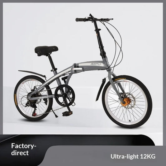 Folding Bike 20 Inch Aluminum Alloy Lightweight Commuter Bicycle 7 Speed Portable City Travel Ultralight Folding Bikes Grey