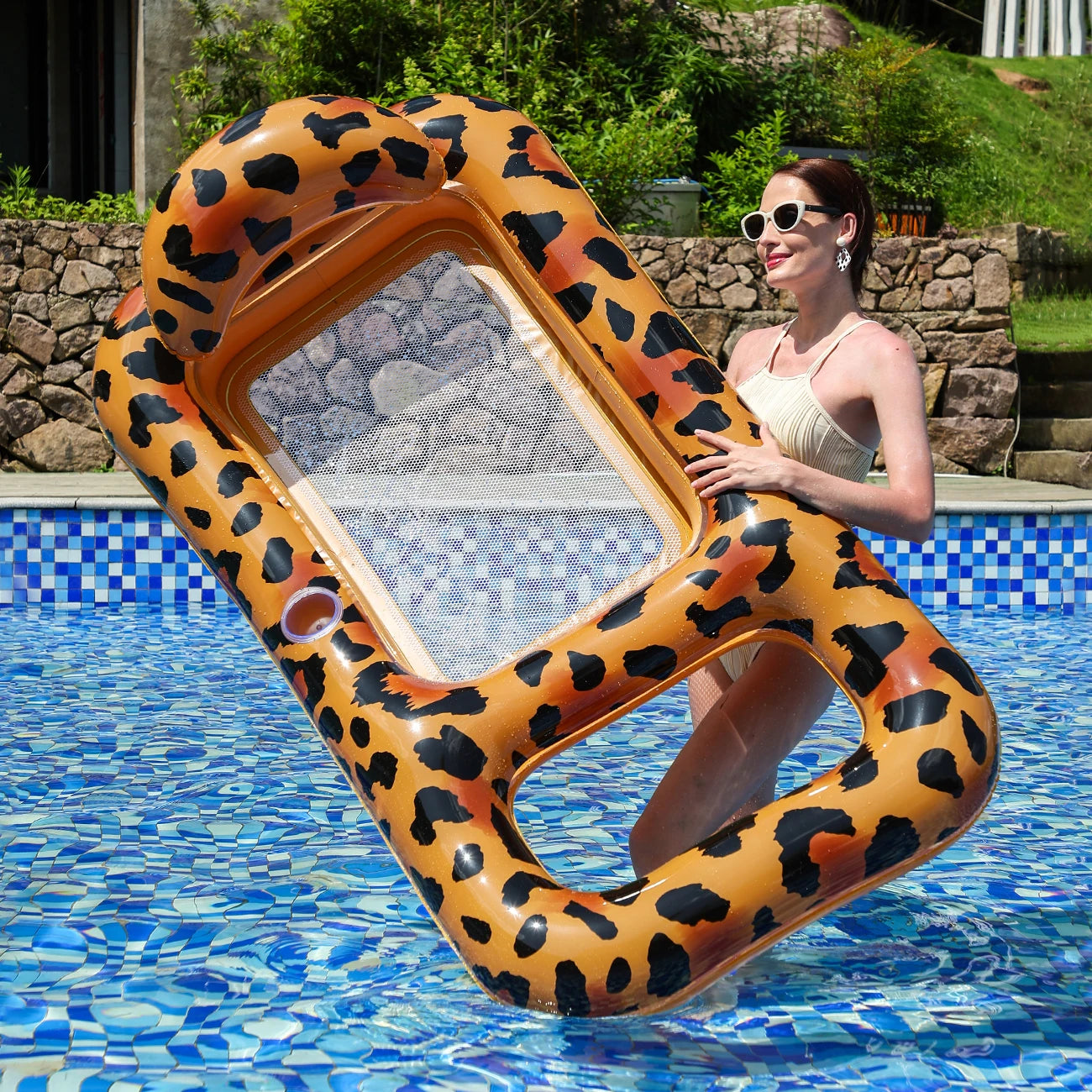1PC Inflatable Pool Float, For Splashing About, Made Of PVC, Featuring Cup Holders And A Comfortable Lounger With A Sun Canopy