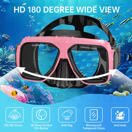 Diving Mask Fin Snorkel Set for Adult Panoramic View Snorkel Mask Adjustable Dive Flipper Dry Top Snorkel and Travel Bag