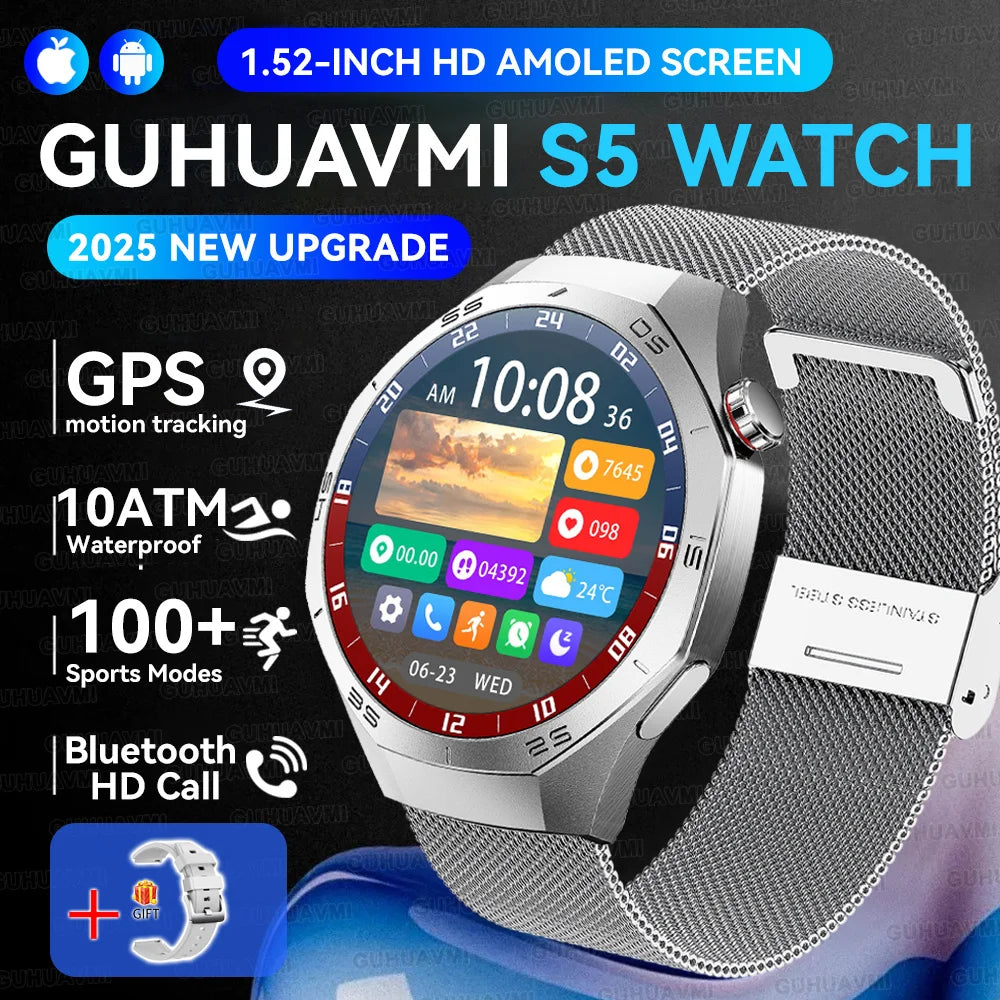 Luxury Metal Smart Watch For Men AMOLED Screen Bluetooth Call GPS Tracking Sports Heart Rate Monitor Smart watch For Android iOS