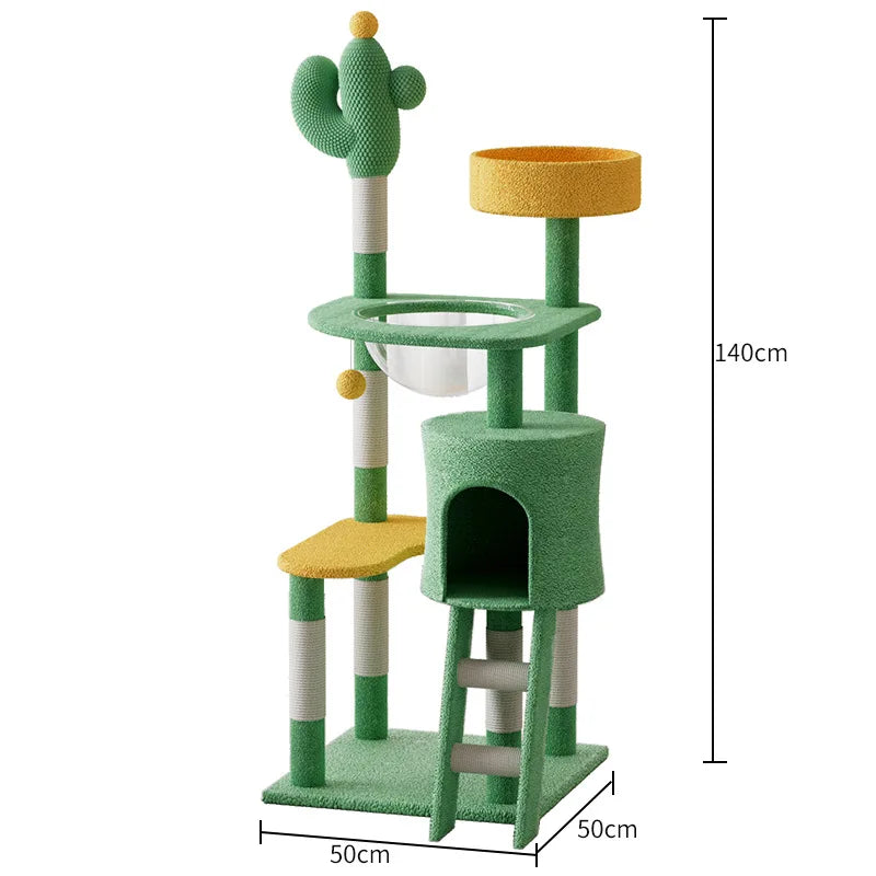 Cactus Cat Tree,Large Multi-Level Cats Climbing Tower, Scratching Post, Cozy Pet Bed