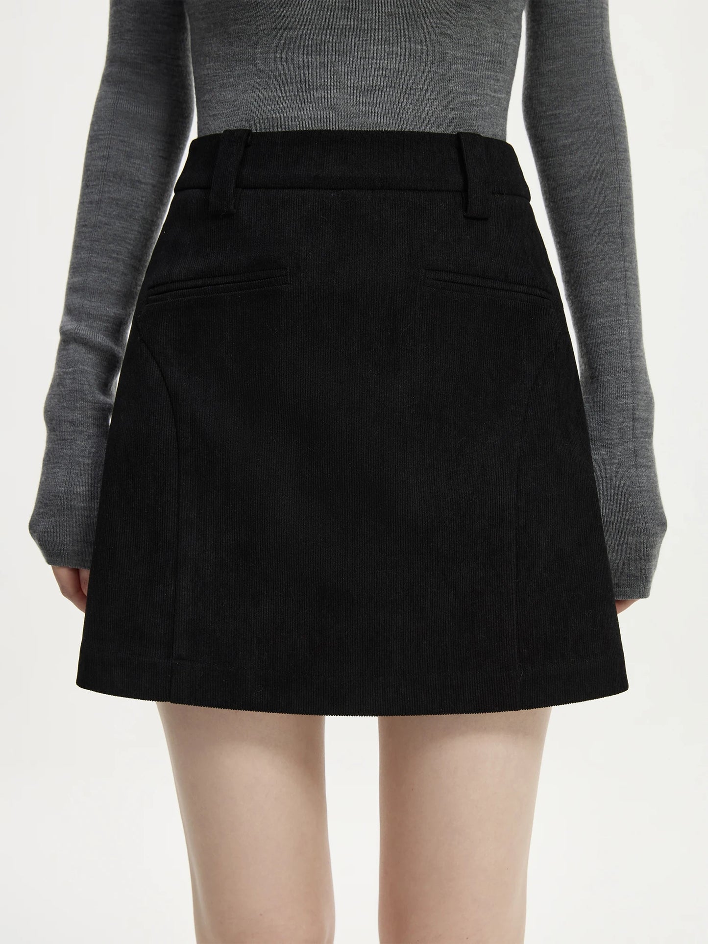 FSLE【2 Colors】Women Mini Skirts Zipper Waist Retro Brown Corduroy Above-Knee Length A-LINE Skirts Winter Black Bottom 24FS14555