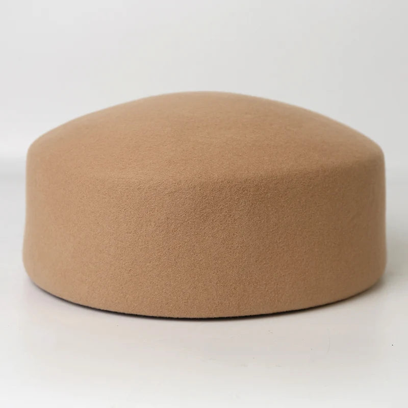 Paris Hats for Women100% WOOL Hard Beret Women Felt Camel Autumn Winter Hat Fedora Fascinator Stewardess Cap Bridal Pillbox Hats