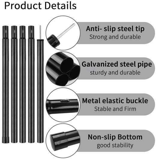 Tent Poles Camping Poles for Tarp Awning Canopy Shelter Sun Sail Tarpaulin Headroom Galvanized Steel Adjustable Telescoping Rods