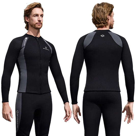 2025 New Men Women Wetsuit Top 3mm Neoprene Wetsuit Jacket Long Sleeve Front Zipper Swimsuit Surfing Diving Tops for Water Sport