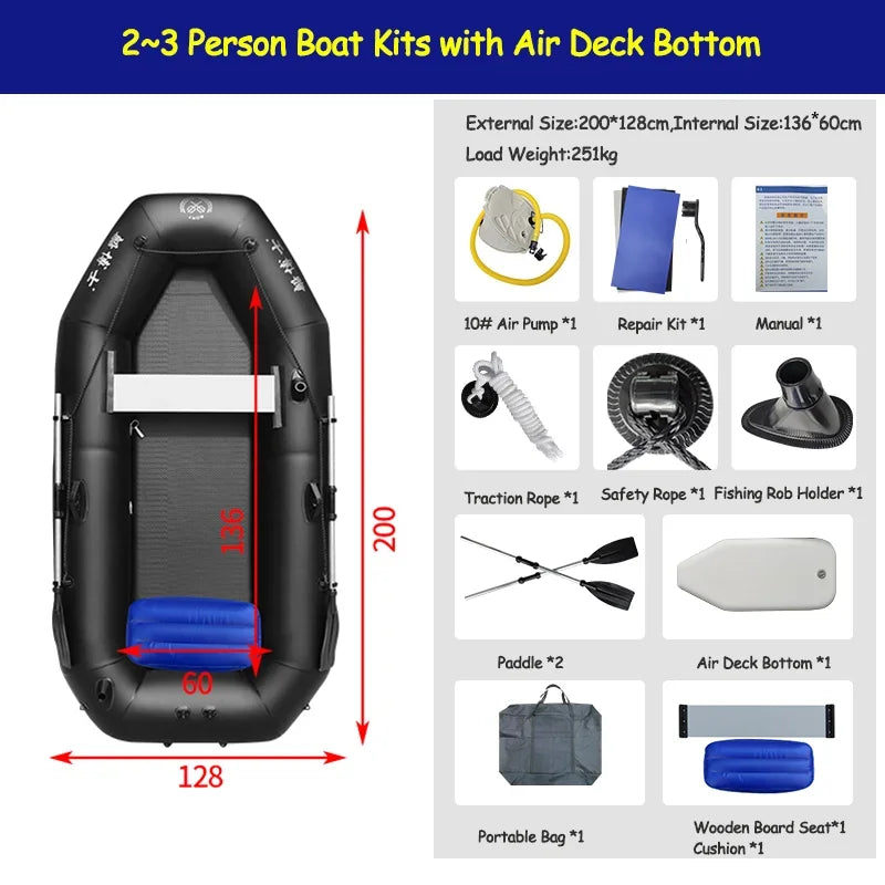 Professional Boat Raft Inflatable Set Dinghy Rowing Boats for Adults Kayak Canoe Fishing Tear-Resistant Foldable Drifting Boat