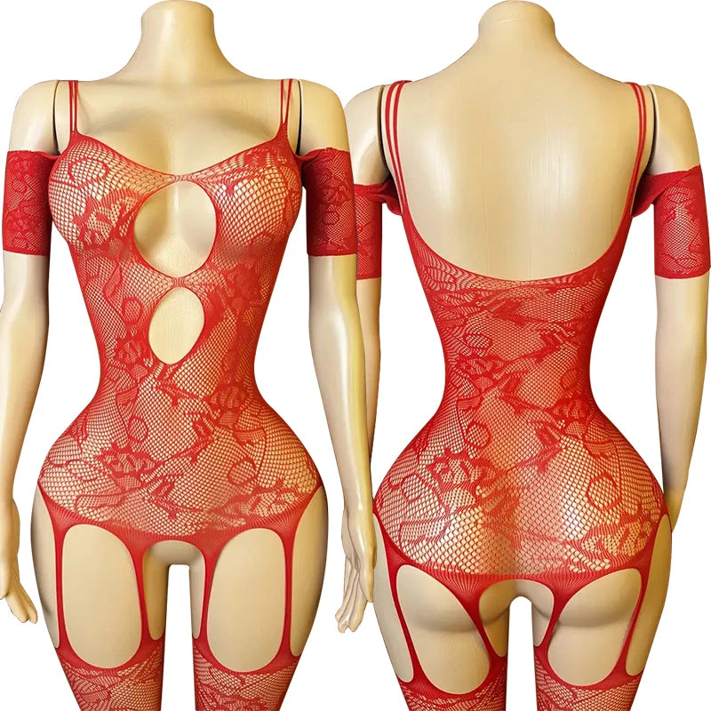 Sexy Fishnet Underwear For Woman Open Bra Bodysuit With Lace Stockings Set Porn Crotchless Bodystockings Hot Erotic Lingerie Set