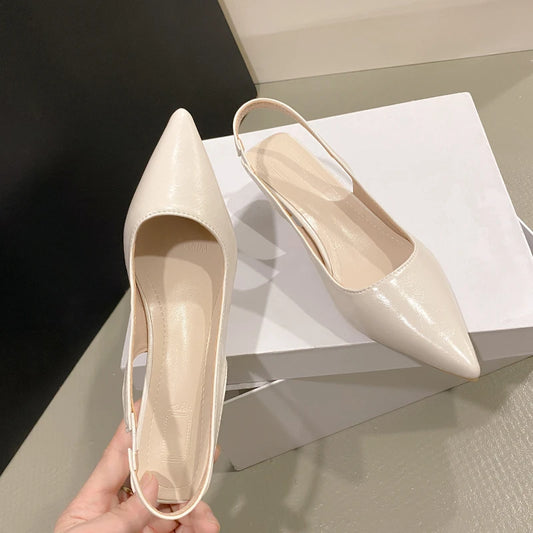 Fashion Female Shoes New Women's Pumps Solid Color Simple Mid Heel Shoes Sexy Pointed Toe Slingback Elegant Dress Shoes