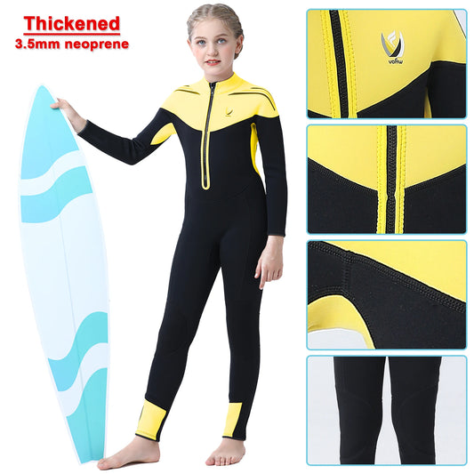 Thermal Full Wet Suits for Girls,Long Sleeve Anti-UV One-Piece Kids Wetsuits,3.5mm Neoprene,Thick Warm Swimming Surfing Wear