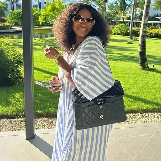 American Women's Fashion Loose and Laid-back Style Deep V-neck Long Striped Dress for Women, African Chic Plus-size Long Dress