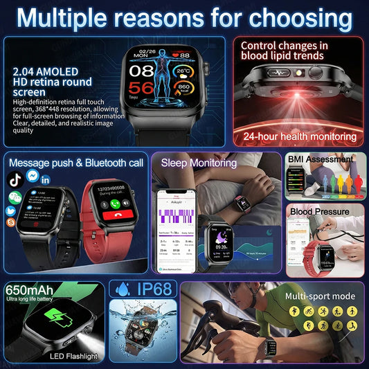New Blood Lipids Uric Acid Blood pressure Smart Watch Men ECG+PPG Fitness Tracker Clock Heart Rate Bluetooth call Smart watches