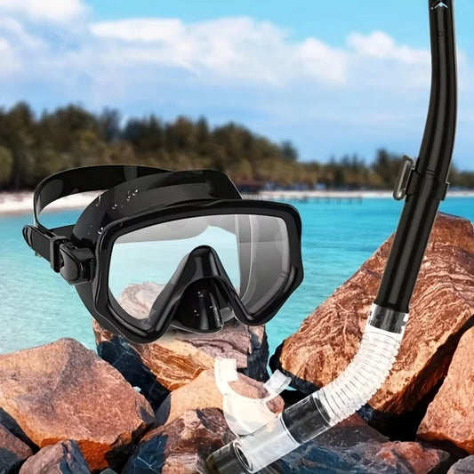Diving Mask Snorkel Set For Adults Tempered Glass Scuba Professional Panoramic Snorkeling Gear Swimming Training Snorkel Kit