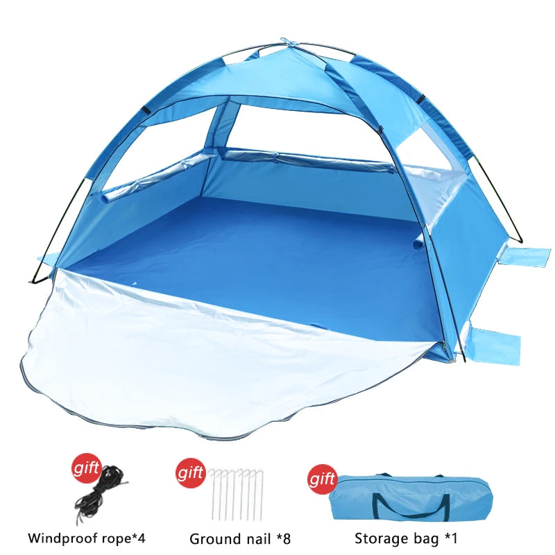 Beach Tent 2-3 Persons Pop Up Tent Automatic Quickly Open Outdoor Camping Tour Portable Sun protection with Extended Mat