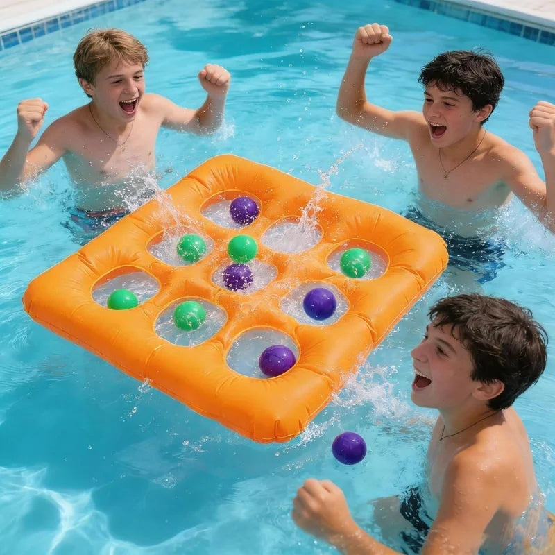 Inflatable Pool Tic Tac Toe Game Set With 10 Floating Balls Summer Water Ball Toy for Adults Teens Kids Swimming Pool Party Gift