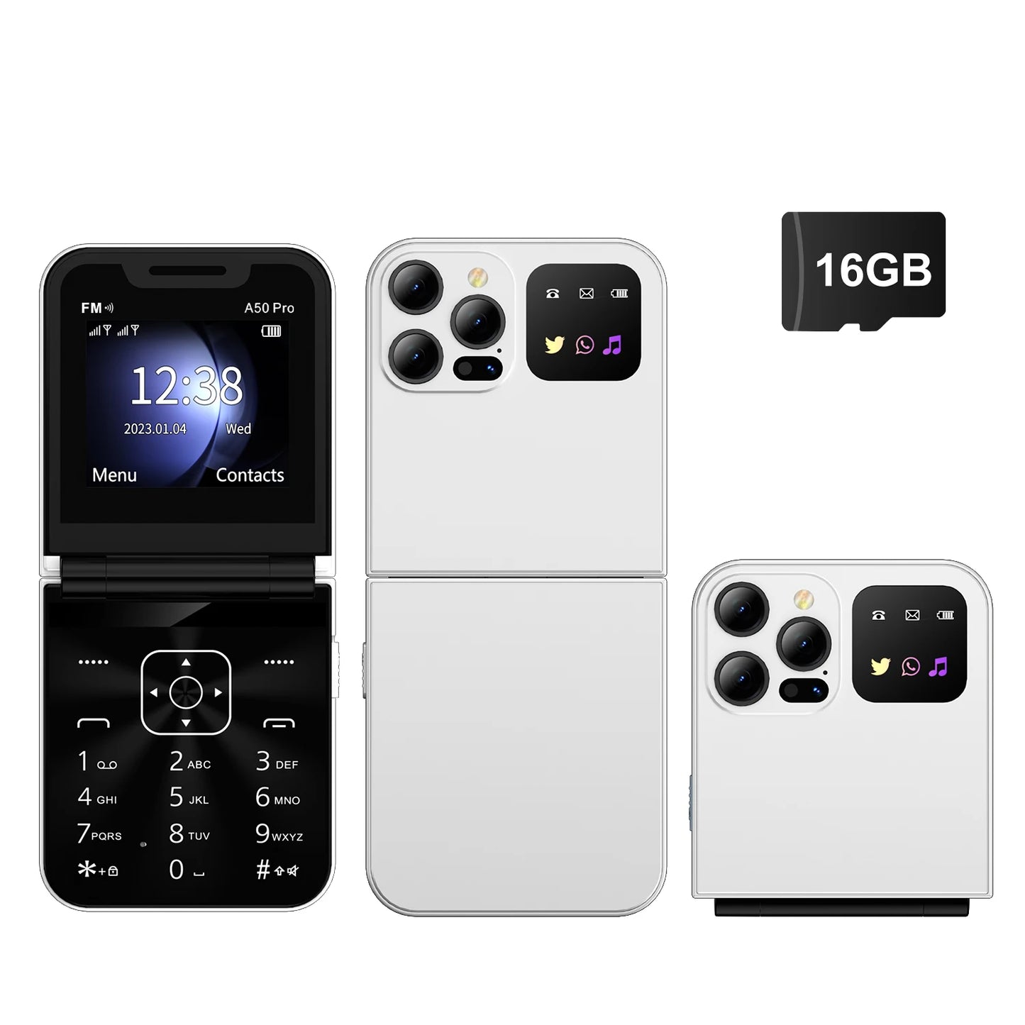 Foldable Mobile Phones Speed Dial 2 SlM Cards 2.4" Display Cellphone Call Recording LED flashlight Blacklist FM Radio Telephones