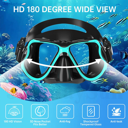 Diving Mask Swimming Snorkel Mask Wide View Tempered Glass Adult Waterproof Anti-Leak Anti-Fog Dive Scuba Swim Snorkeling Goggle