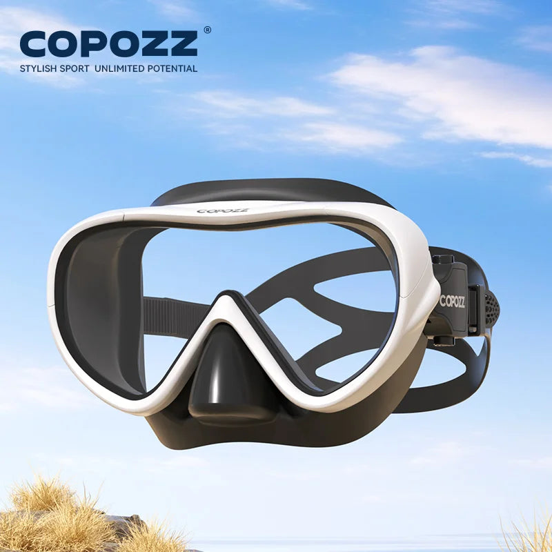 COPOZZ Professional Diving Mask Full Vision Mask Underwater Snorkel Mask Set Swimming Snorkel HD Anti Fog Diving Equipment