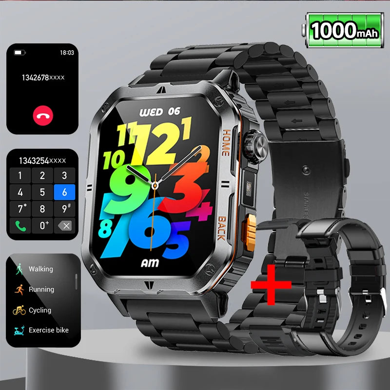 Original 2025 New 2.01 inch1000mAh smartwatch LED flashlight GPS 100+ sport health monitor 3ATM waterproof Men Gift smartwatch