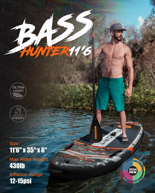 Myboat BASS HUNTER Grey SUB Waterproof Inflatable Paddle Board 11'6''x35''x6'' Aquatic Fishing With Accessories SUP сапборд