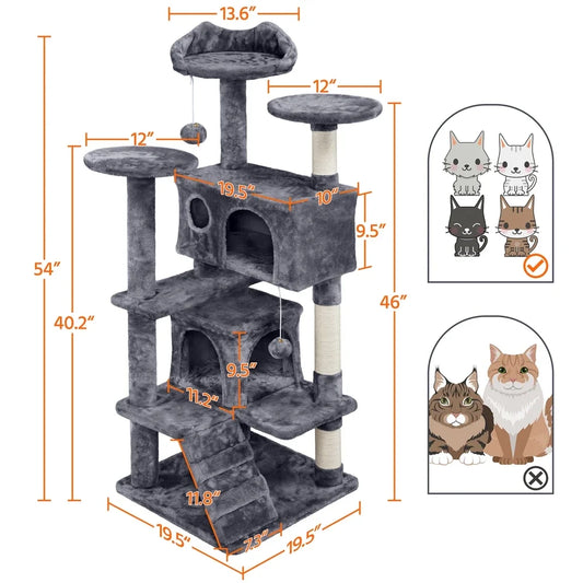 Cat Tree Cat Tower Condominium with Condominium and Hanging Ball and Scratching Post, Large Cat House for Kittens and Cats