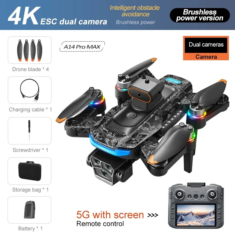 Xiaomi A14 pro Max Drone 8k HD Dual Camera GPS Brushless Optical Flow Obstacle Avoidance 4.5-inch Large Screen Uav Rc 20000m New