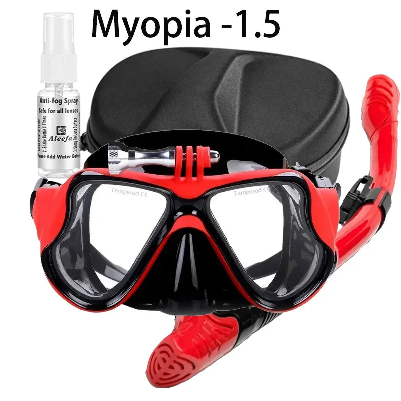 Myopia Snorkel & Dive Mask for Adults with Anti-Fog Spray ,Box,Dry Top Snorkel, Adjustable Strap Free Breathing Design