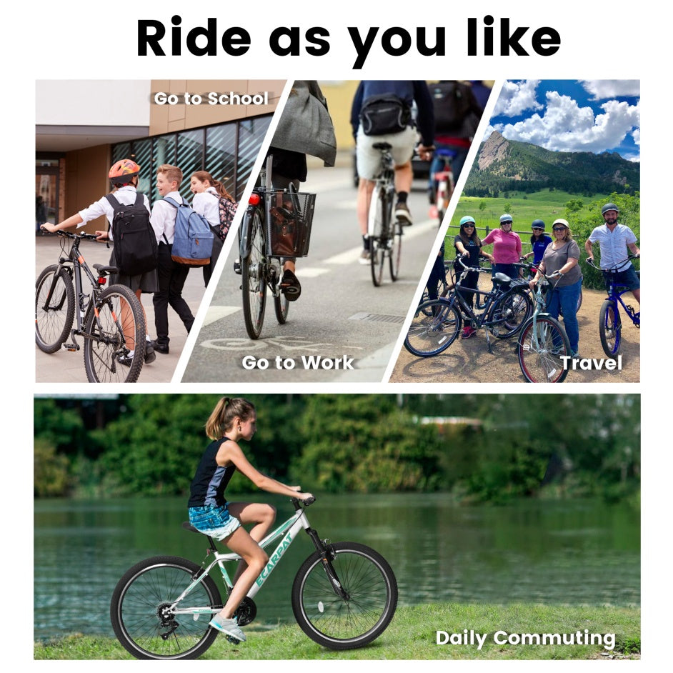 A26208 Ecarpat 26 Inch Mountain Bike, 21-Speed V-Brake, Front Suspension, Carbon Steel Frame Mountain Bike For Teenagers Girls Women Bicycles