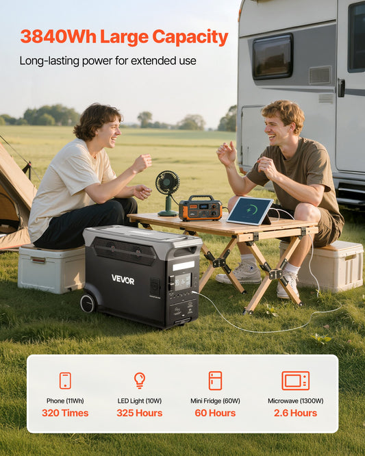 Portable Power Station, 3600W 3840Wh Power Station Solar Generator With 10 Output Ports & Adjustable Input Power, Expandable LiFePO4 Battery Backup For Home Camping RV (Solar Panel NOT Included)