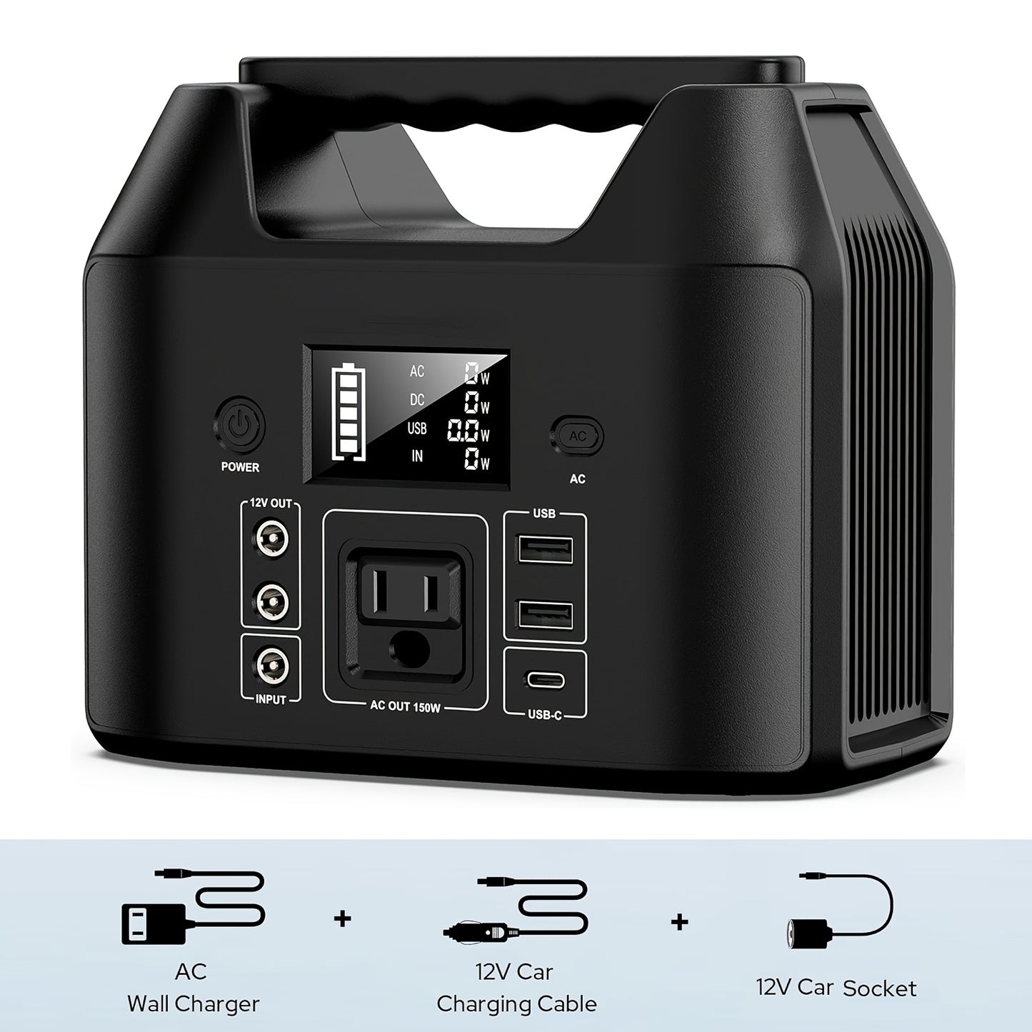 150W 155Wh/122.8Wh Portable Power Station Solar Generator, Lithium Battery Pack- High-Capacity, AC/DC/USB-C/USB Outputs, Digital Display, Overload & Overheat Protection, Compact for Home, Camping, RV Trip, Emergency Backup Po