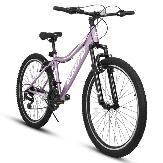 A26208 Ecarpat 26 Inch Mountain Bike, 21-Speed V-Brake, Front Suspension, Carbon Steel Frame Mountain Bike For Teenagers Girls Women Bicycles