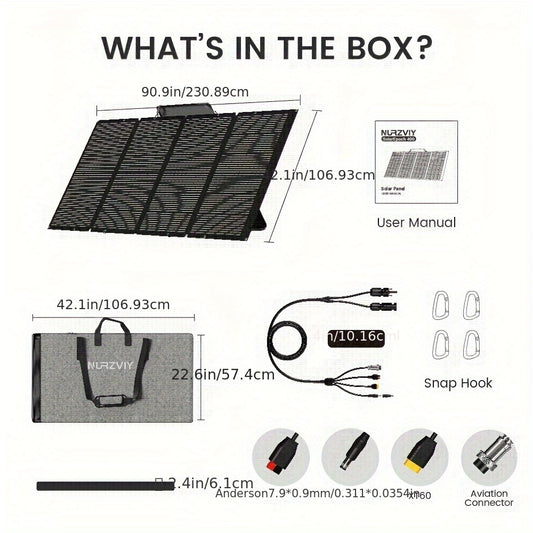 NURZVIY 400/200 Watts Foldable Solar Panel, Luggable & Durable, Portable 400W/200 Solar Charger Complete With Adjustable Stand Case, 40V For Outdoor Adventures RV Solar Generator, Without Battery