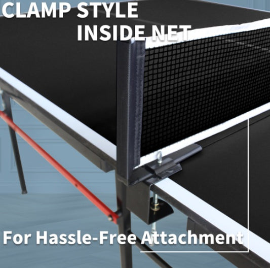 8ft Black Mid-Size Table Tennis Table Foldable & Portable Ping Pong Table Set For Indoor Games With Net, 2 Table Tennis Paddles And 3 Balls