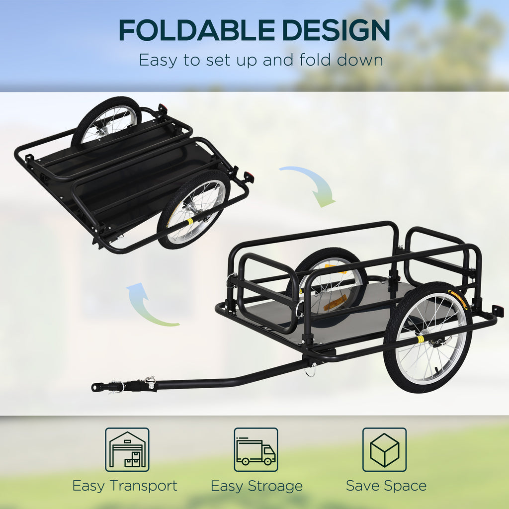 Bike Trailer, Foldable Bicycle Trailer with16 Inch Pneumatic Tire, Universal Coupler, Foldable Frame and Safe Reflectors Design, Large Load Capacity, Black