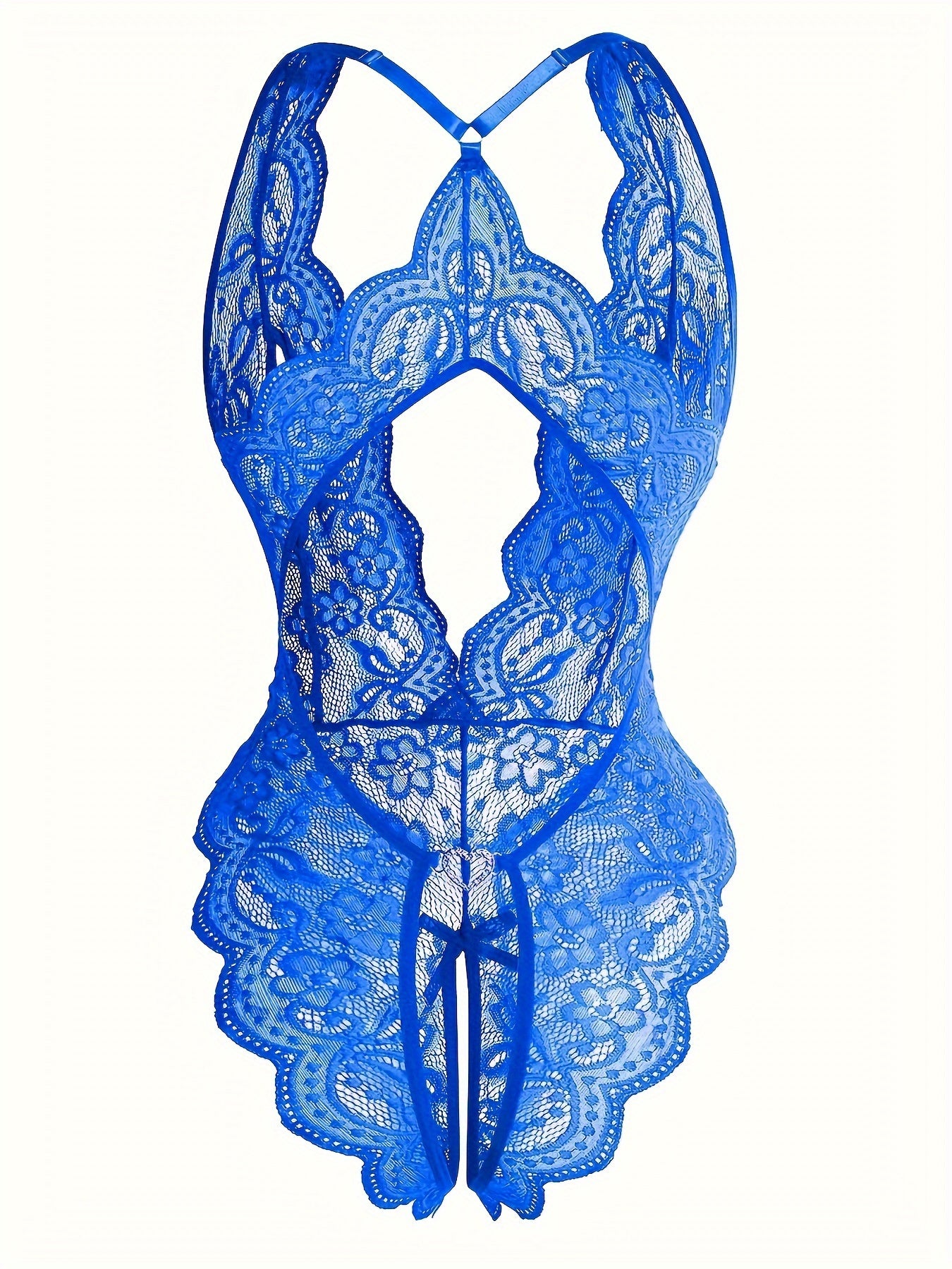 Sultry Floral Lace Bodysuit - High-Elasticity, Semi-Sheer, Scallop Trim, Backless, Open Crotch, Hand Wash Only, Sexy Womens Lingerie & Underwear for Adults - Knit Fabric, Bodystocking Stocking