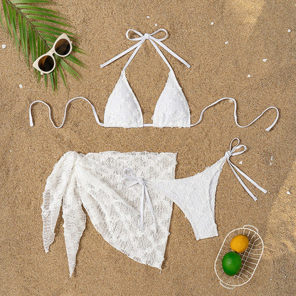 Split Bikini Mesh Halter Bandage Swimsuit Women