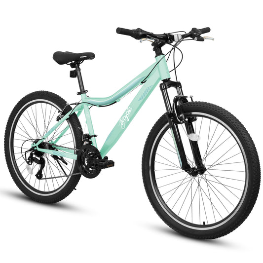 A26208D Mountain Bike 24 26 Inch, High-Density Carbon Steel Frame, 21 Speed, Front Suspension, Dual V-Brakes, Pre-Assembled For Men Women Teens