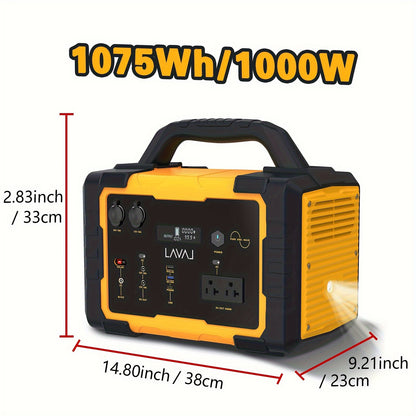Portable Power Station For Camping 1000W, 1075Wh LiFePO4 Battery-Powered Generator With 1000W AC Outlets, 100W PD, USB, 9 Output Ports, Solar Generator For Camping Gear, Survival Gear, Home Backup, Outdoor Adventures, And Eme