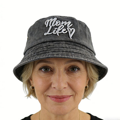 Funny Mom Life Bucket Hat Sun Beach Hats, Washed Cotton Embroidered Outdoor Travel Fisherman Hat For Mama Wife Grandma