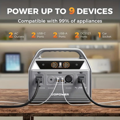 [Portable Power Station] Portable Power Station, 595Wh 600W(Surge 1200W) AC Output, LiFePO4(LFP) Battery, Solar Generator for Outdoor/Camping/Travel/RV, Emergency Power Backup(Grey)