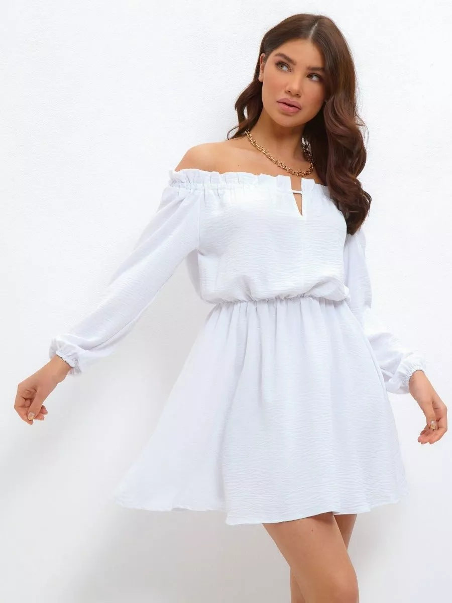 Womens Fashion Casual Solid-Color Off-the-Shoulder Dress