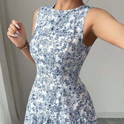 Women's Elegant Floral Print A-Line Mini Dress Sleeveless Casual Cocktail & Party Dress