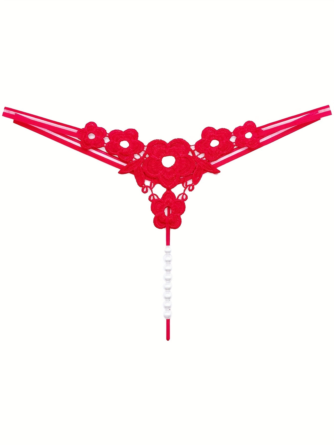 Floral Embroidery Thong, Hollow Out Faux Pearl Panties, Women's Sexy Lingerie & Underwear